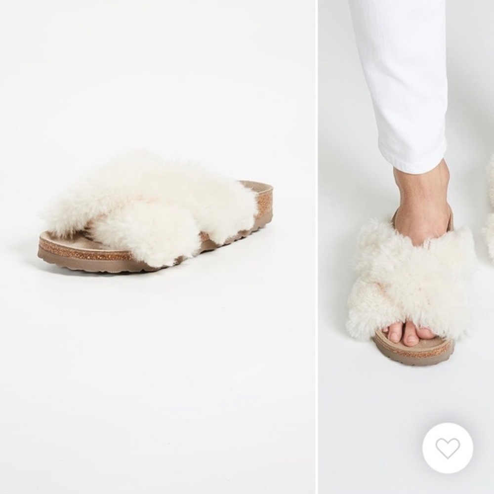 Papillio Cream Shearling Crossover Slide Sandals - Picture 15 of 16